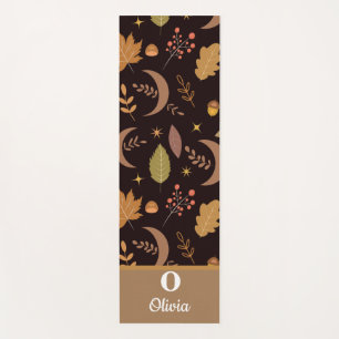 Boho Mond mit herbstlichen Blättern monogrammiert Yogamatte