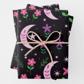 Boho Mond mit rosa Blume und Blätter (Beispiel)