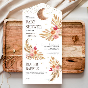 Boho Mond Palmen Erdiges Florales Pampas Baby Show All In One Einladung