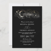 Boho Mond Sterne Himmel Schwarz QR Code Hochzeit Einladung (Vorderseite)