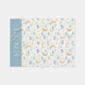 Boho-Mond-Sterne-Wolken-Kids-Monogramm Fleecedecke (Vorderseite (Horizontal))