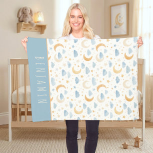 Boho-Mond-Sterne-Wolken-Kids-Monogramm Fleecedecke