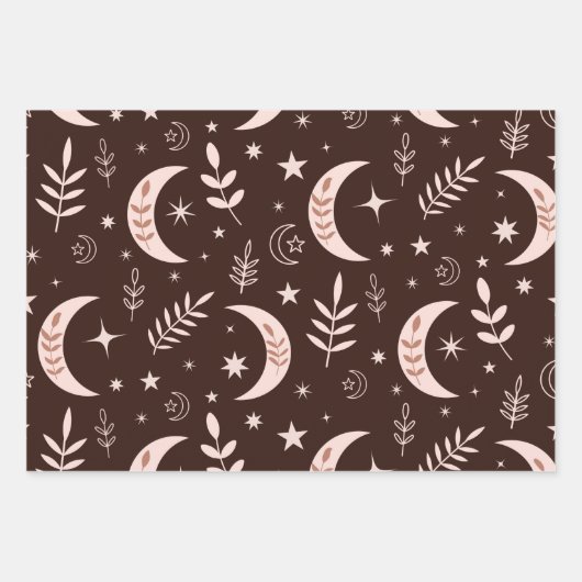 Boho-Mondmuster mit Blätter und Sternen (Vorderseite 3)