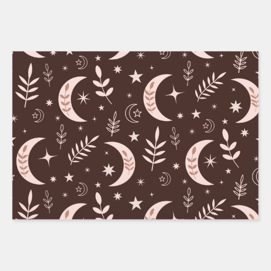 Boho-Mondmuster mit Blätter und Sternen (Vorderseite 2)
