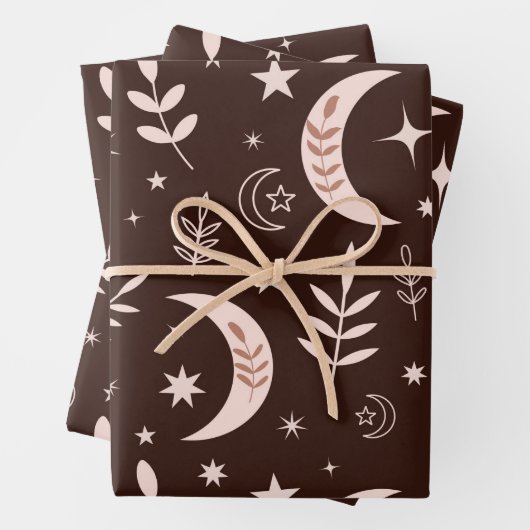 Boho-Mondmuster mit Blätter und Sternen (Beispiel)