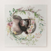 Boho Monkey in der Wildblume Wreath Square Puzzle (Horizontal)