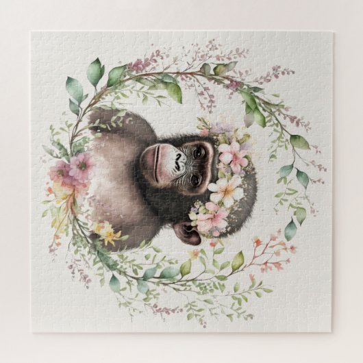 Boho Monkey in der Wildblume Wreath Square Puzzle (Horizontal)