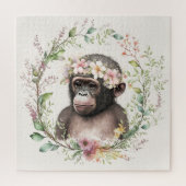 Boho Monkey in der Wildblume Wreath Square Puzzle (Vertikal)