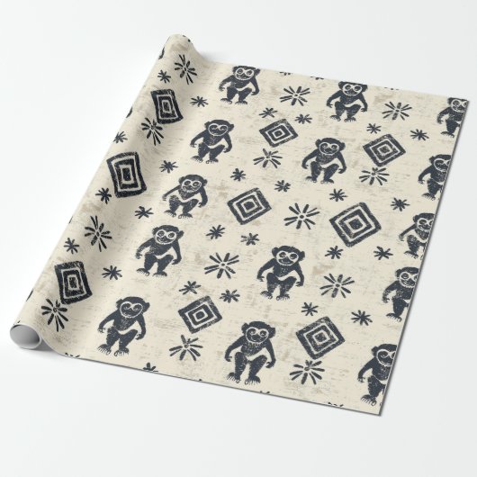 Boho Monkey Jungle Safari Muster (2) Geschenkpapier (Ungerollt)