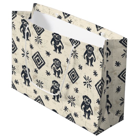 Boho Monkey Jungle Safari Muster (2) Große Geschenktüte (Vorderseite Schrägansicht)