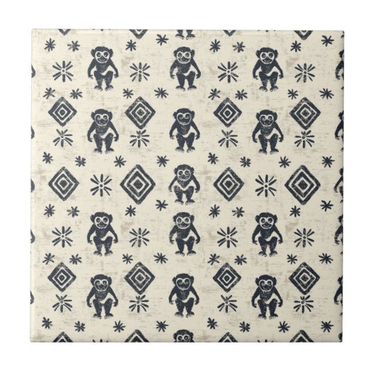 Boho Monkey Jungle Safari Pattern (2) Fliese (Vorderseite)