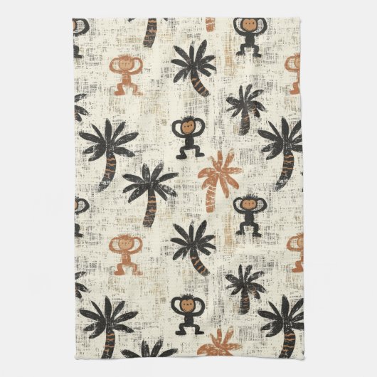 Boho Monkey Jungle Safari Pattern Geschirrtuch (Vertikal)