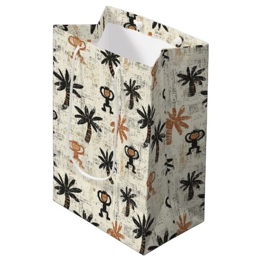 Boho Monkey Jungle Safari Pattern Mittlere Geschenktüte (Vorderseite Schrägansicht)