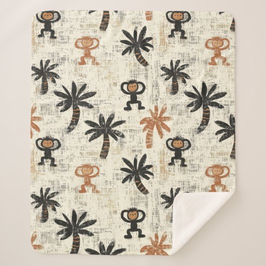 Boho Monkey Jungle Safari Pattern Sherpadecke (Vorderseite)