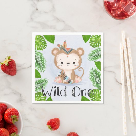 Boho Monkey Wild One Birthday Party Serviette (Beispiel)