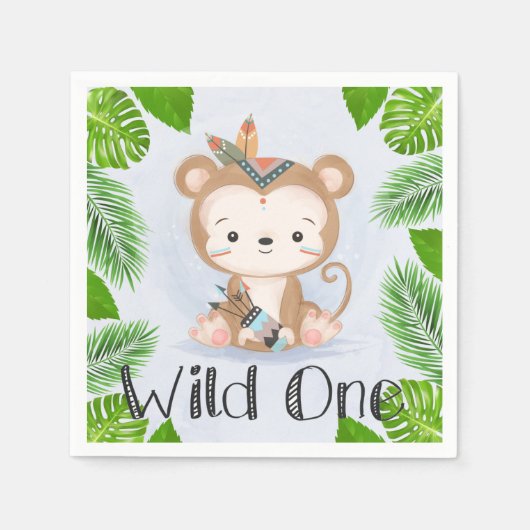 Boho Monkey Wild One Birthday Party Serviette (Vorderseite)