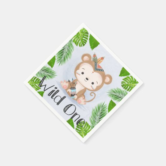 Boho Monkey Wild One Birthday Party Serviette (Ecke)