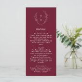 Boho Monogram Elegant Burgundy Wedding Dinner Menükarte (Stehend Vorderseite)