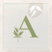 Boho Monogram Glass Coaster | Sage Green & Cream Glasuntersetzer (Vorderseite)