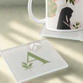 Boho Monogram Glass Coaster | Sage Green & Cream Glasuntersetzer