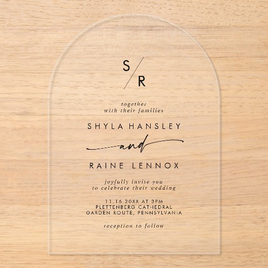 Boho Monogram Modern Einzigartig klare Akryllische Acryleinladungen (Vorderseite)