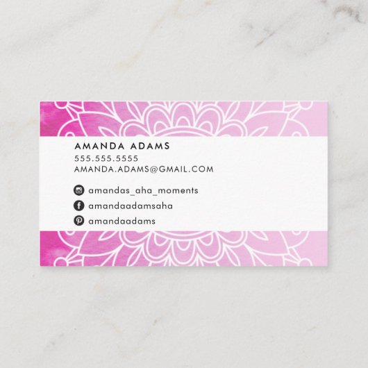 BOHO MONOGRAM Moderne Mandala Muster rosa Orange Visitenkarte (Rückseite)