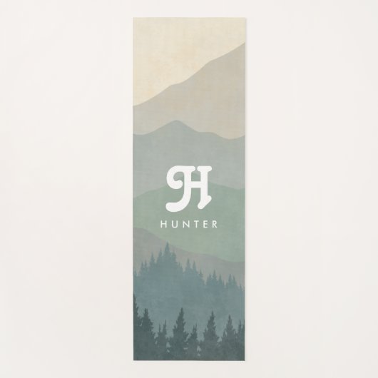 Boho Monogram Mountains & Forest Blue Yogamatte (Vorderseite)