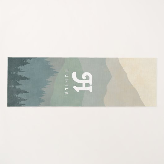 Boho Monogram Mountains & Forest Blue Yogamatte (Vorderseite (Horizontal))
