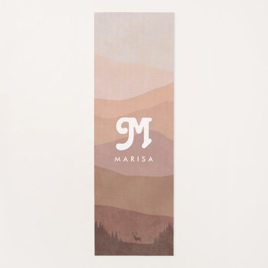 Boho Monogram Mountains & Forest Pink Yogamatte (Vorderseite)