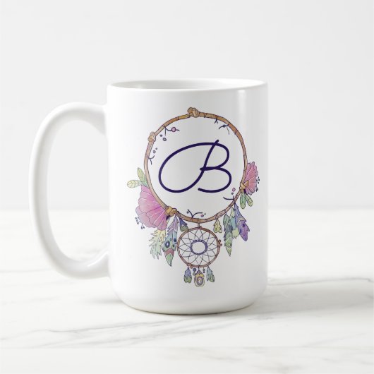 Boho Monogram Watercolor Dreamcatcher Coffee Tasse (Links)