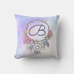 Boho Monogram Watercolor Dreamcatcher Throw Kissen
