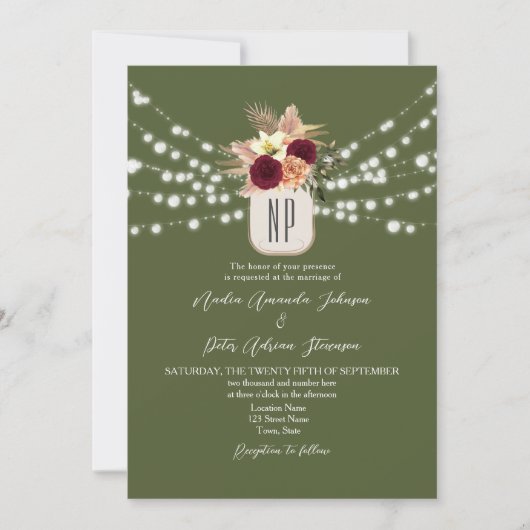 Boho Monogram Wedding QR Code Einladung (Vorderseite)