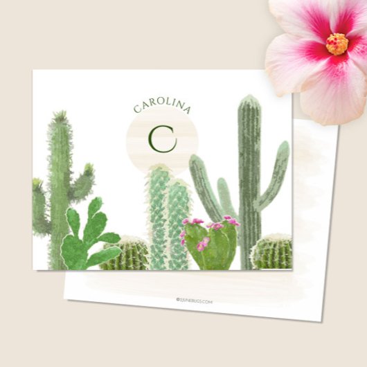 Boho Monogram Wüste Cacti Wasserfarbenfloral Mitteilungskarte