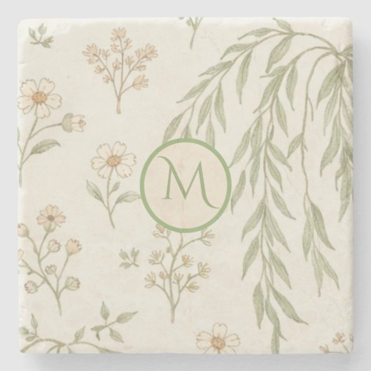 Boho-Monogramm Cottagecore-Geschenk Steinuntersetzer (Vorderseite)