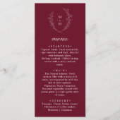 Boho-Monogramm Elegante Burgunder-Hochzeitsdinner Menükarte (Vorderseite)