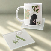 Boho-Monogramm-Glas-Untersetzer | Salbeigrün und C Glasuntersetzer