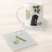 Boho-Monogramm-Glas-Untersetzer | Salbeigrün und C Glasuntersetzer