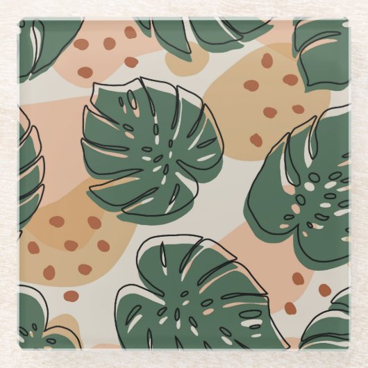 Boho monstera: abstraktes tropisches Muster Glasuntersetzer (Vorderseite)