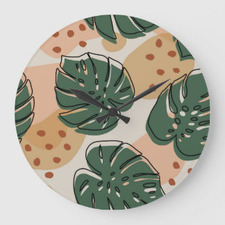 Boho monstera: abstraktes tropisches Muster Große Wanduhr