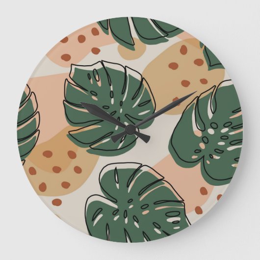 Boho monstera: abstraktes tropisches Muster Große Wanduhr (Vorderseite)