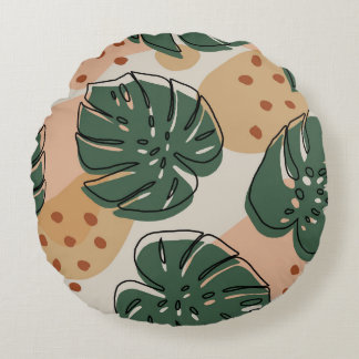Boho monstera: abstraktes tropisches Muster Rundes Kissen
