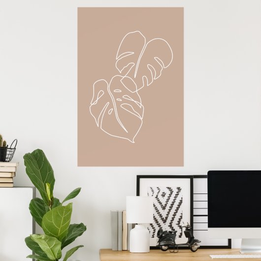 Boho monstera Kontur zeichnend. Ästhetisch tropisc Poster (Heimbüro)