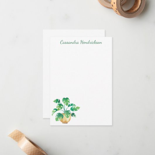 Boho Monstera Pflanze Moderne Minimalistische Pers Mitteilungskarte (Vorderseite/Rückseite Beispiel)