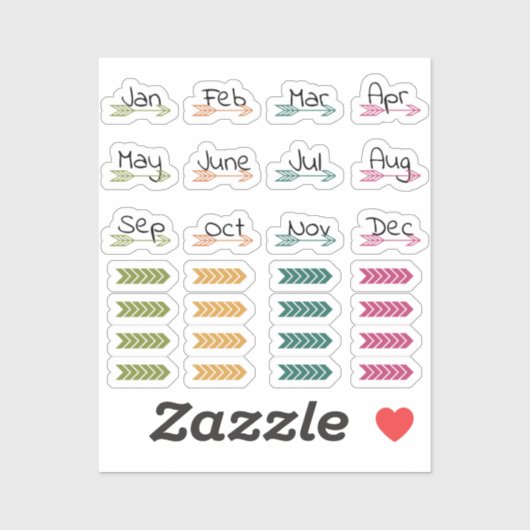 Boho Monthly Arrows and Washi Planner Stickers Aufkleber (Blatt)