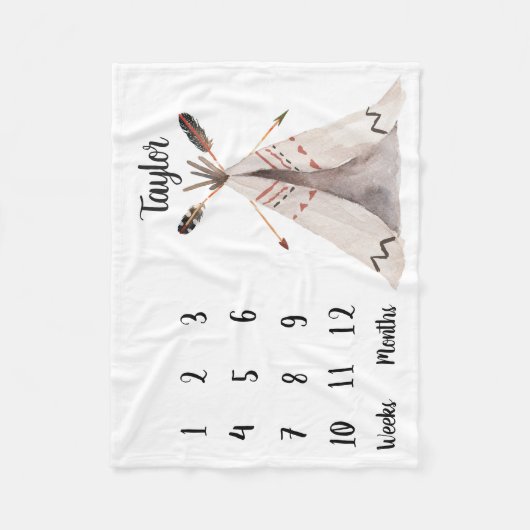 Boho Monthly Baby Milestone Foto Prop Blanket Fleecedecke (Vorderseite)