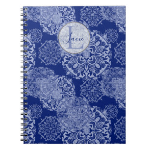 Boho Moody Blues Mandalas monogrammiertes Notizbuc Notizblock