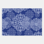 Boho Moody Blues Mandalas, Streifen und Solid Geschenkpapier Set (Vorderseite)