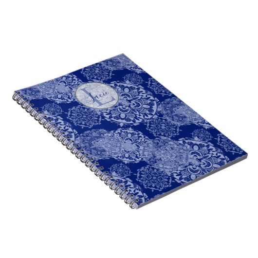Boho Moody Blues Mandalase Mit Monogramm Notebook Notizblock (Rechte Seite)