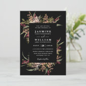 Boho Moody Romantische Blumen QR-Code Hochzeit Einladung (Stehend Vorderseite)