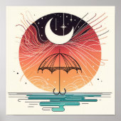Boho Moon auf Regenschirm mit Fallenden Sternen Poster (Vorne)